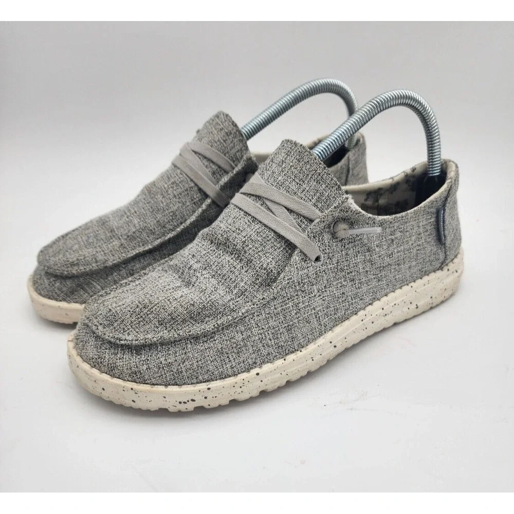 Hey Dude Shoes Womens Sz 9 Grey Wendy L Linen Iron‎ Slip On Comfort